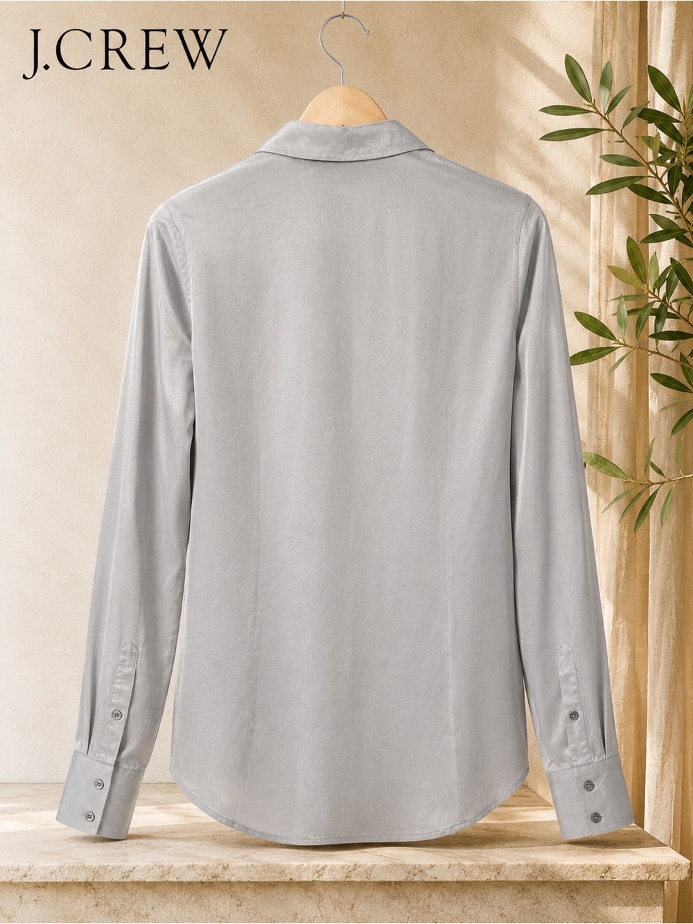 SILK 🔥 J.Crew Gray Silk Shirt - Button-Down Top, Gray Sheen ⭐️Picks up the light - Picture 7 of 15